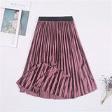New 9 Color Long Women High Waisted Soft Skinny Velvet Pleated Elegant Maxi Skirt
