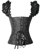 Puff Ruffle Renaissance Sleeves Overbust Corset Strapless Jacquard Brocade Corset Vest Top Gothic Clothes