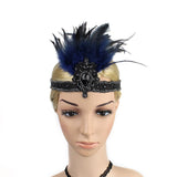 Vintage Black Beaded 20s 30s Feather Headpiece Women 1920s Gatsby Flapper Headband Feather Costume Accessories