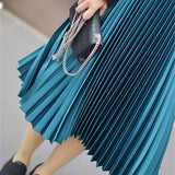 Women Long Brand Ladies A-Line Pleated High Waist Midi Skirt