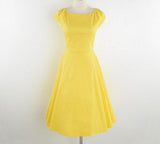 Pin Up Vintage Yellow Cap Sleeve Summer Cotton Casual Polka Dot Rockabilly Retro Dress