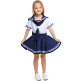 Kids Girls White Blue Short Sleeve Navy Sailor Cosplay Costumes Halloween Costume for Boy Girls Dress Uniform