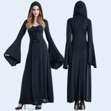 High Quality Adult Women Halloween Vampire Queen Costume Witch Medieval Renaissance Long Hooded Gown Dress