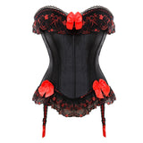 S-6XL Sexy Women Slim Satin Corset and Bustier Bowknot Boned Top Lace Up Back Lingerie Bodyshaper Waist Shapewear