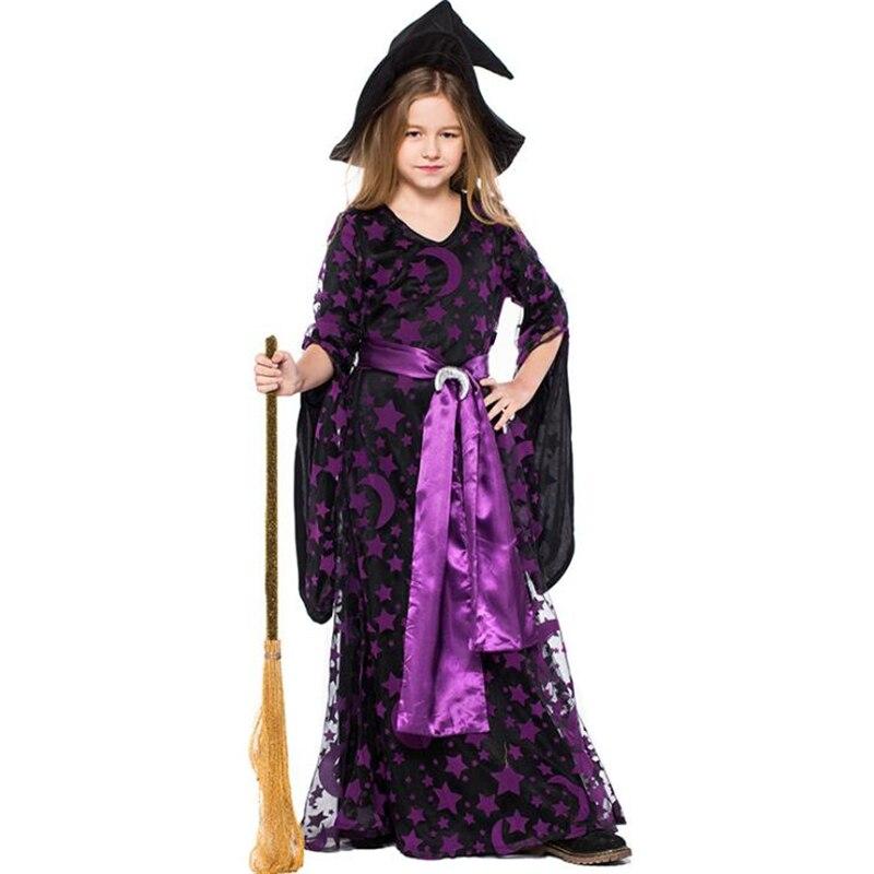 Deluxe Children Girls Purple Moon Witch Halloween Costume Cosplay