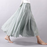 Women Summer Linen Cotton Vintage Women Long Elastic Waist Pleated Maxi Skirts