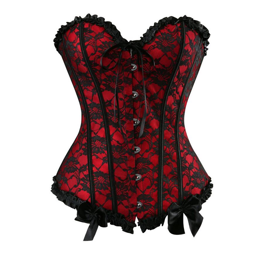 Overbust Corsets Top Sexy Lace Up Floral Bow Bustier Corset Boned Waist Trainer Body Shaping And Slimming Clothing Plus Size