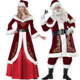 M-XXXL Adult Women Men's Deluxe Velvet Santa Claus Costume Suit Famle Xmas Christmas Red Long Dress