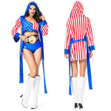 Adult Women American Flag Boxer Costume Set Girl Boxing Match Performance Clothes Halloween Party Cosplay Uniform