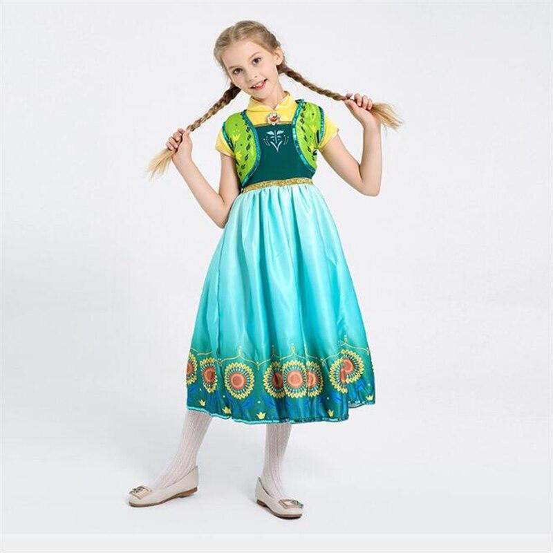 Deluxe Girls Anna Princess Costume Fancy Halloween Children Cosplay Colthing