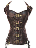 Brown Black Adjustable Halter Steampunk Corset Faux Leather Buckle Lace Up Waist Trainer Corset And Bustier Plus Size S-2XL