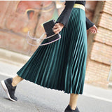 Autumn Women High Waist Pleated Casual Women Long Skirt