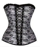 Sexy Gothic Lace Cover Lace up Boned Overbust Corset and Bustier Lingerie Zipper Side Top Body Shaper Plus Size