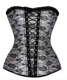 Sexy Satin Lace Cover Overbust Corset Lace Up Boned Lingerie Zipper Side Overbust Waist Trainer Bustier Push Up S-2XL