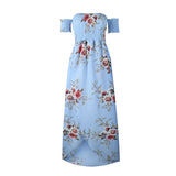 Women Off Shoulder Floral Print Boho Beach Summer Strapless Long Maxi Dress