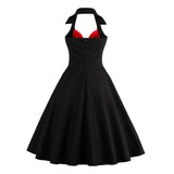 Red and Black Sexy Knot V-Neck Halter Party Vintage Women Pin Up Fit and Flare Layered Elegant Midi Dresses