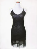 Stunning Stage Dance Costume Tiered Tassel V-Neck Fringe Dress 1920s Great Gatsby Flapper Party Sequin Cami Dress