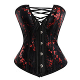 Women Sexy Corsets and Bustiers Lace Through Top Floral Jacquard Overbust Corset Waist Cincher Plum Corset  Plus Size S-6XL