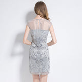 Vintage 1920s Party Sequin Bead Embroidery Flapper Dress Sleeveless See-Through Sheer Mesh Top Tunic Bodycon Short Dress