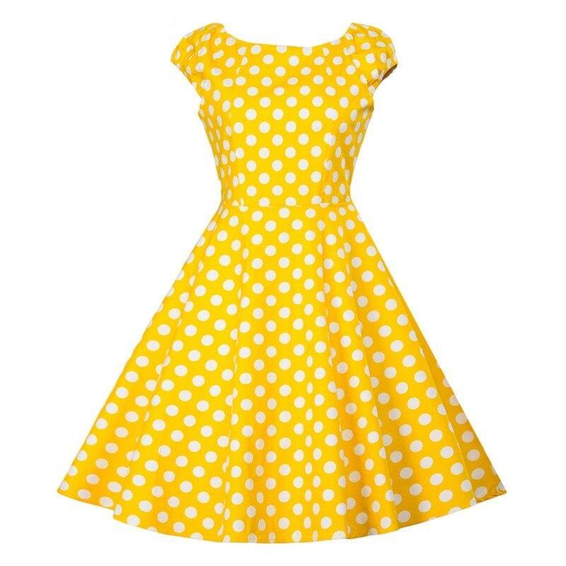 Pin Up Vintage Yellow Cap Sleeve Summer Cotton Casual Polka Dot Rockabilly Retro Dress