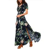 Women Maxi Sundress Button Up Split Floral Print Flower Evening Party Long Dress