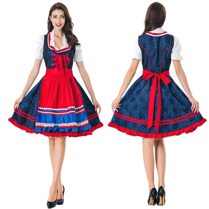 Adult Women Traditional Oktoberfest Costume Dirndl Germany Beer Wench Maid Fancy Dress Halloween Party Costume