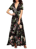 Women Maxi Sundress Button Up Split Floral Print Flower Evening Party Long Dress