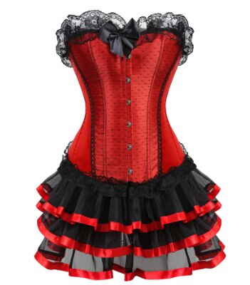 Women Pink Corset Dresses Sexy Floral Lace Up Corsets With Mini Skirt Sets  Gothic Corsets Bustiers