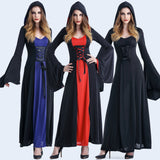 High Quality Adult Women Halloween Vampire Queen Costume Witch Medieval Renaissance Long Hooded Gown Dress