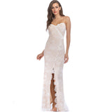 High Waist Front Slit Lace Long Elegant Sleeveless Spaghetti Strap Wrap Maxi Dress