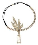 1920s Vintage Bridal Headpiece Costume Hair Accessories Flapper Great Gatsby Leaf Medallion Pearl Headband