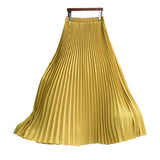 Summer Women Vintage Long Solid Elastic High Waist Party Casual Maxi Pleated Skirt