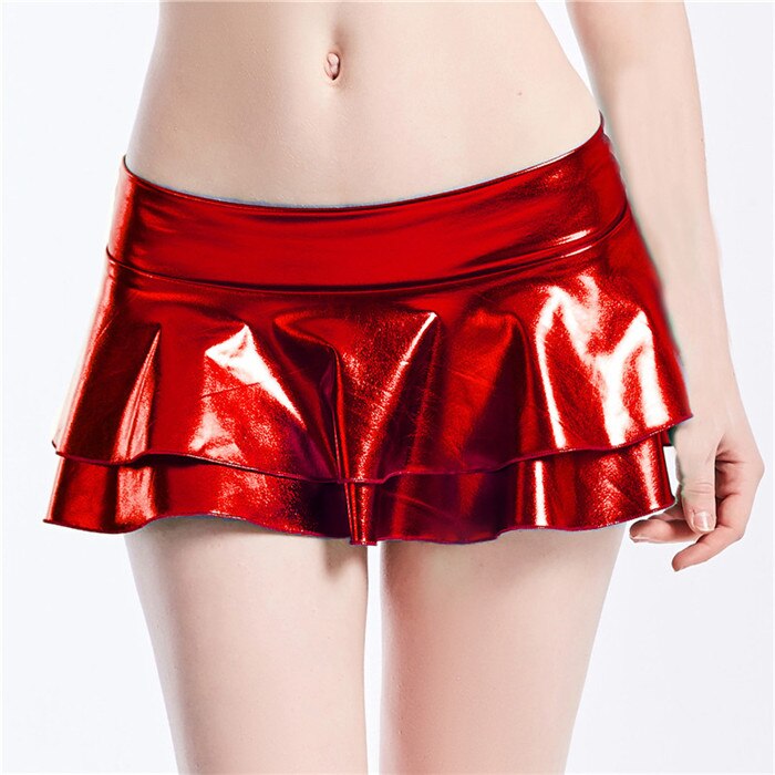 Bling Metallic Color Midi Waist Sexy Skinny Night Club Party Patchwork Double Layer Skirt