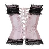 S-6XL Lace Trim Bow Satin Corset With Zipper Side For Women Plus Size Waist Corset And Bustier Outwear Overbust Corset Top