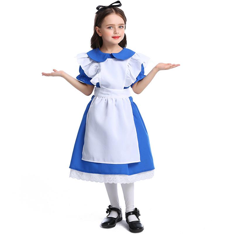 Cute Girls Alice In Wonderland Maid Costume Halloween Carnival Kids Princess Cosplay