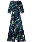 Women Maxi Sundress Button Up Split Floral Print Flower Evening Party Long Dress