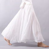 Women Linen Cotton Long Elastic Waist Maxi Beach Boho Casual Lady Vintage Pleated Skirt