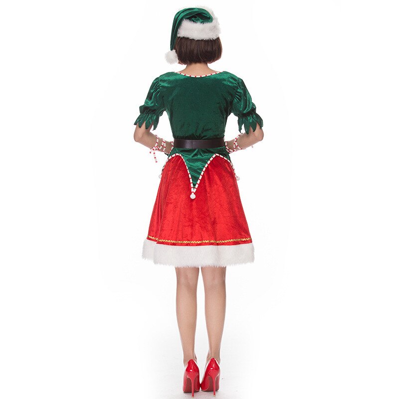 Women Christmas Clothing Sexy Miss Santa Dress Christmas Costumes For Adults Green Holiday Elf Christmas Costume Set
