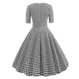 Houndstooth Vintage 50s Rockabilly Sexy V Neck Plaid Women Pin Up Half Sleeve Autumn Party Retro Elegant Dresses