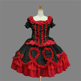 1 Pcs Halloween Costumes Adult Womens Red Queen of Hearts Lolita Dress Carnival Party Queen Costumes Women Layered Dress