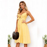 Summer Sexy Deep V Backless Midi Length Tunic Ladies Beach Women Sundress Vintage Dress