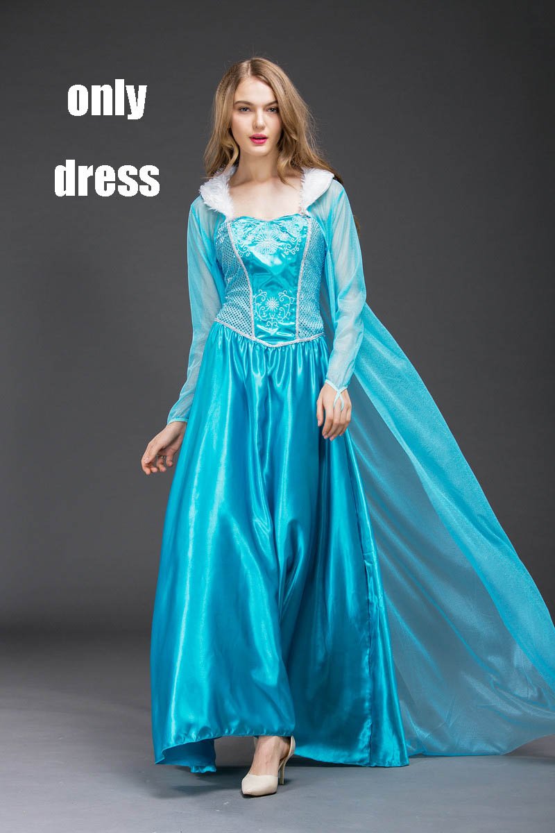 New Adult Elsa Princess Dress Queen Anna Costume Grow Princess Elsa Cosplay Costume for Women Halloween Costumes with wig