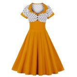 Vintage 50s 60s Retro Summer Short Sleeve Polka Dot Patchwork Robe Pin Up Swing Casual Dresses