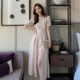 Women Elegant Vestidos 2021 Summer Female Korean Style Slim Casual Party Chic Sexy Spilt Dresses