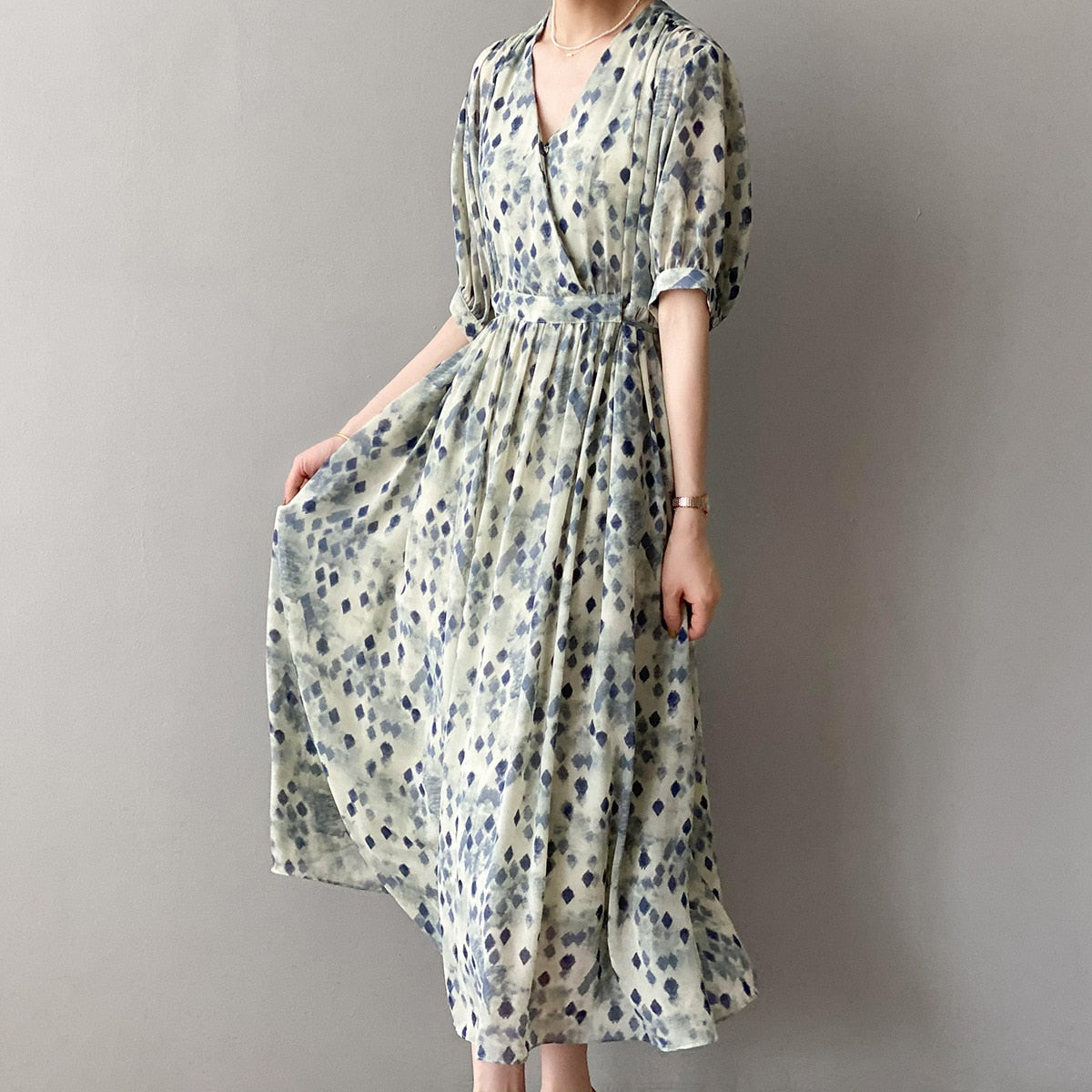Summer Elegant V-Neck Women High Waist Geometry Lace-up A-Line Dress Slim Boho Streetwear