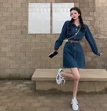 Autumn Vintage Sweet Denim Dress Women France High Waist Long Sleeve Elegant Mini Dress Spring Slim Party Casual Korean Clothes