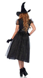 Adult Women Black Witch Dress with Hat Sorceress Cosplay Halloween Party Costume Wizards Outfit