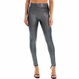 Shiny Metallic Holographic Sexy High Waist Elastic PU Leather Skinny Pants Ankle Long Gothic Leggings
