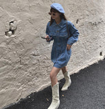 New Arrival Spring Women Denim Dresses Casual Long Sleeves Slim Waist Vintage Solid Vestido