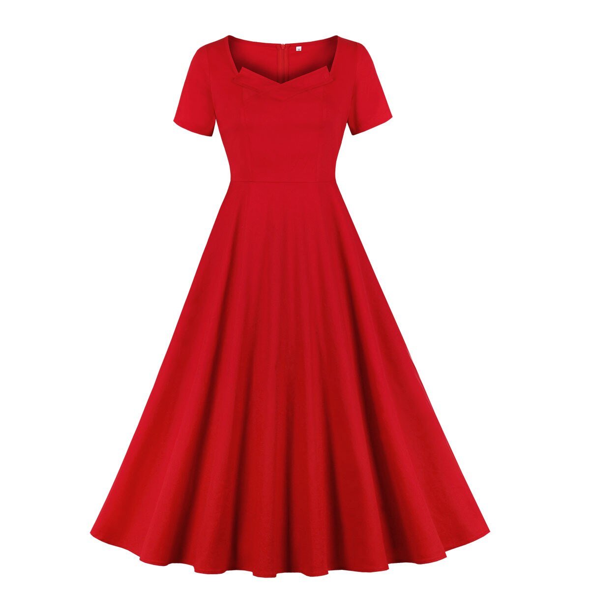 Red Women Retro Vintage Tunic Midi Summer Dress 50s 60s Solid Color Big Swing A Line Cotton Rockabiily Swing Sundress For Party